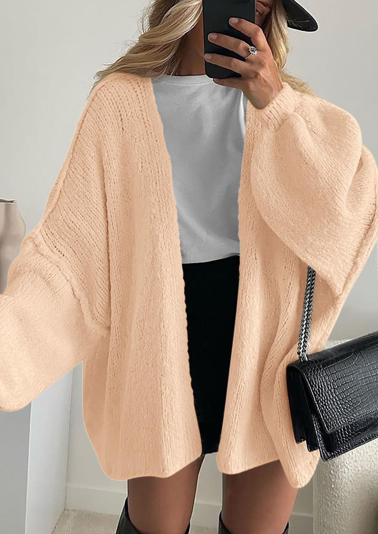 PRETTYGARDEN Womens Oversized Cardigan Sweaters Fall Long Lantern Sleeve Knit Open Front Lightweight Sweater