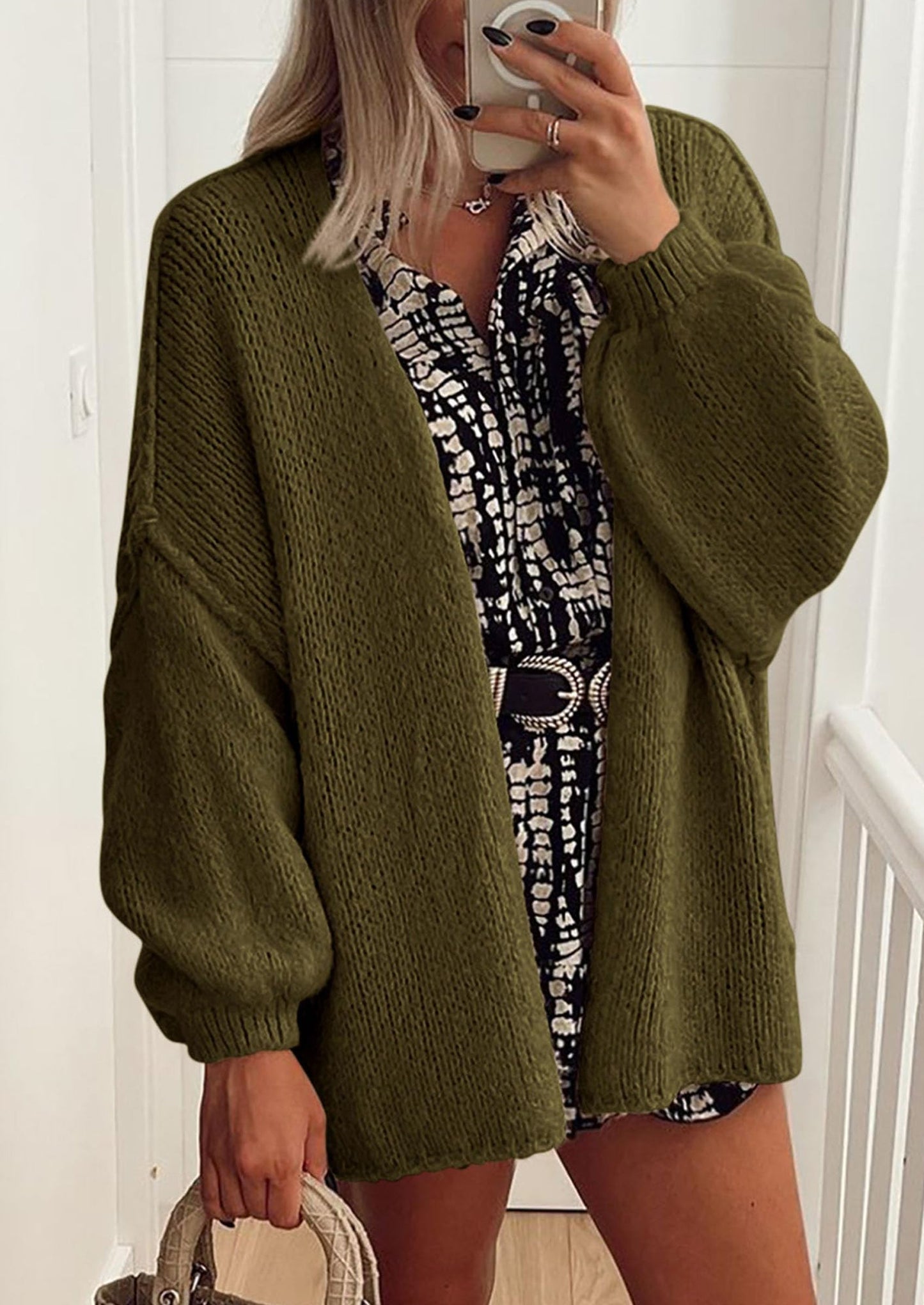 PRETTYGARDEN Womens Oversized Cardigan Sweaters Fall Long Lantern Sleeve Knit Open Front Lightweight Sweater