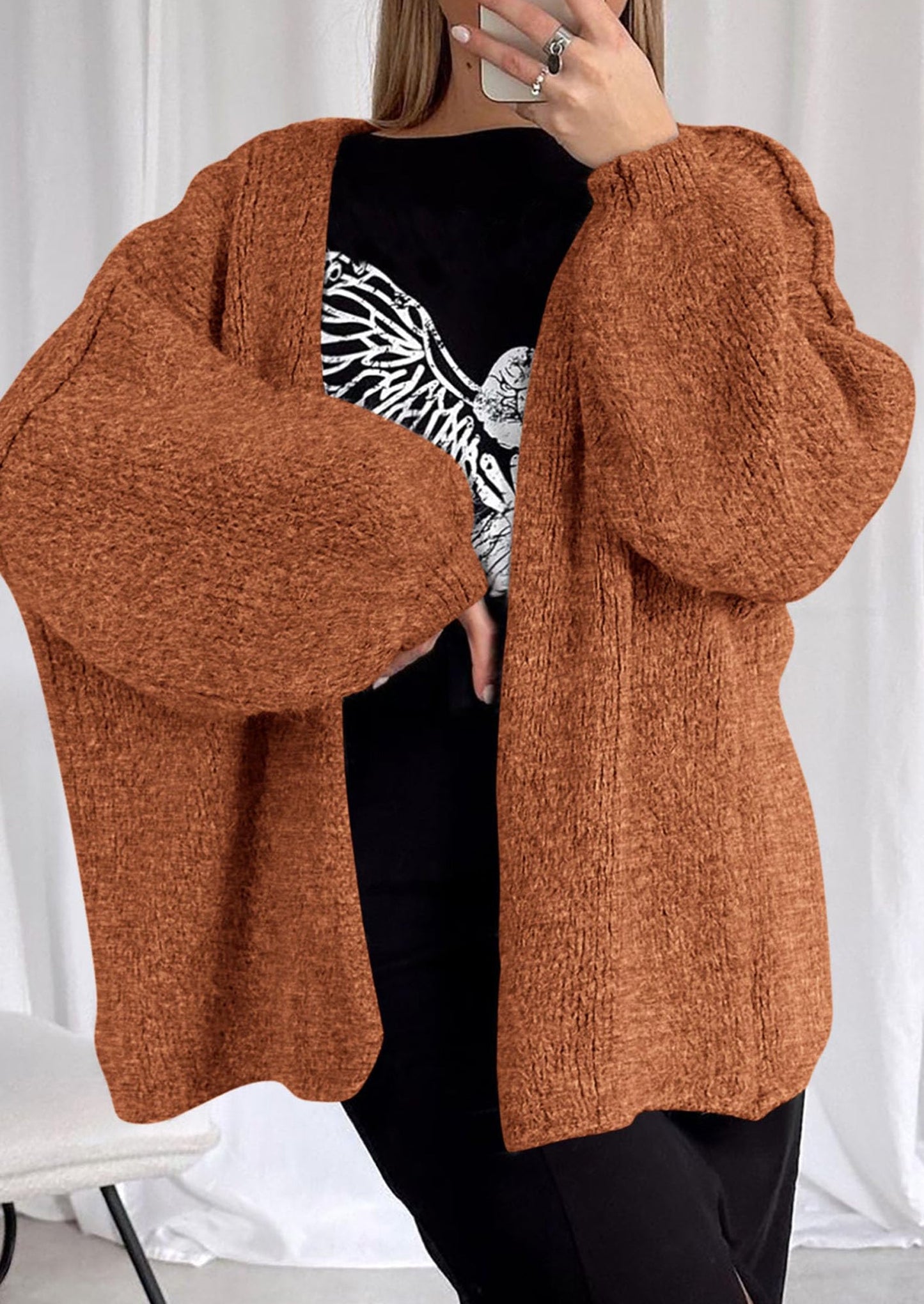 PRETTYGARDEN Womens Oversized Cardigan Sweaters Fall Long Lantern Sleeve Knit Open Front Lightweight Sweater