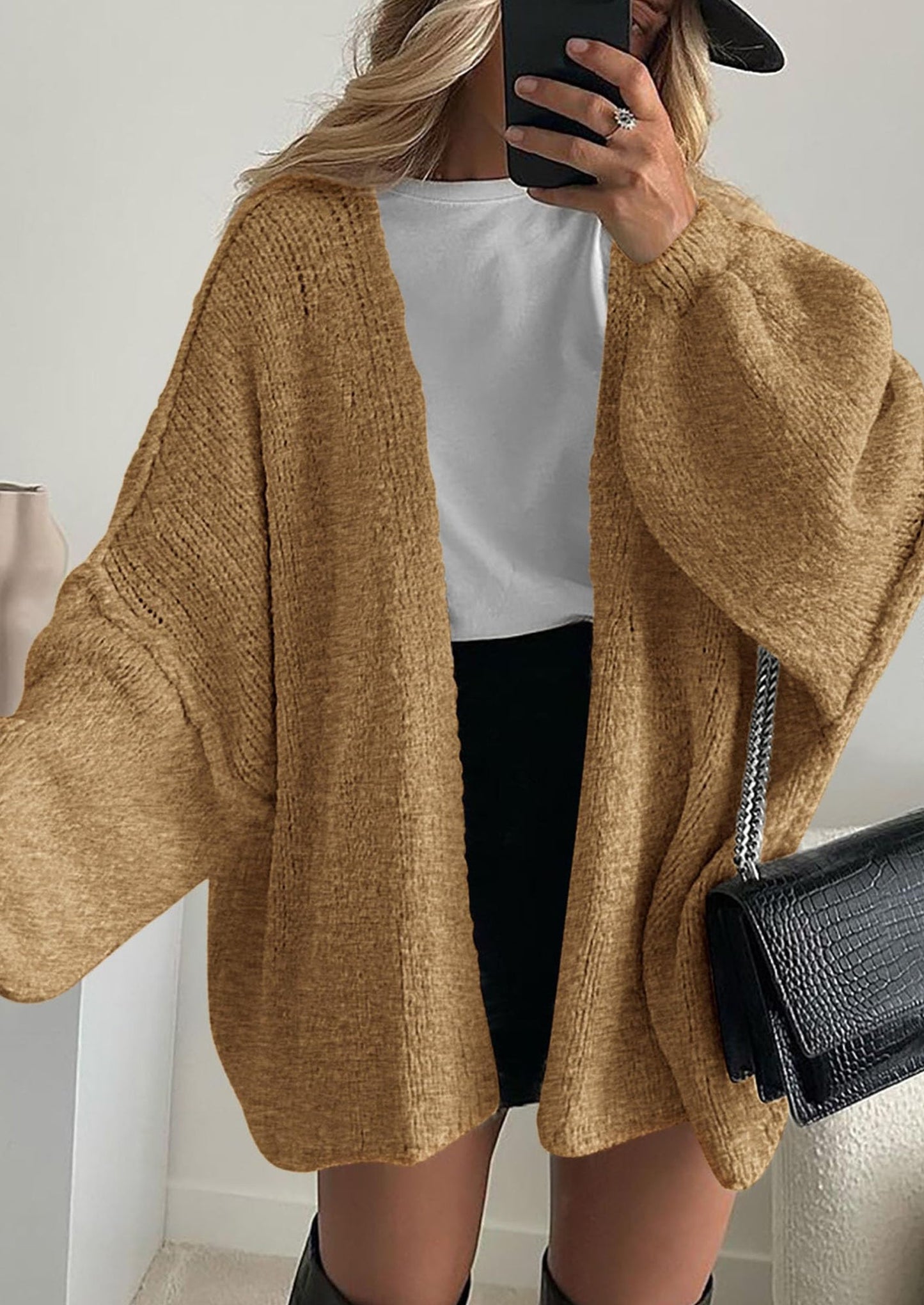 PRETTYGARDEN Womens Oversized Cardigan Sweaters Fall Long Lantern Sleeve Knit Open Front Lightweight Sweater