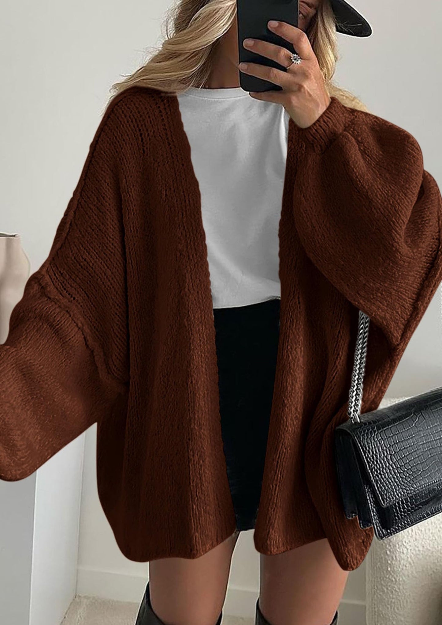 PRETTYGARDEN Womens Oversized Cardigan Sweaters Fall Long Lantern Sleeve Knit Open Front Lightweight Sweater