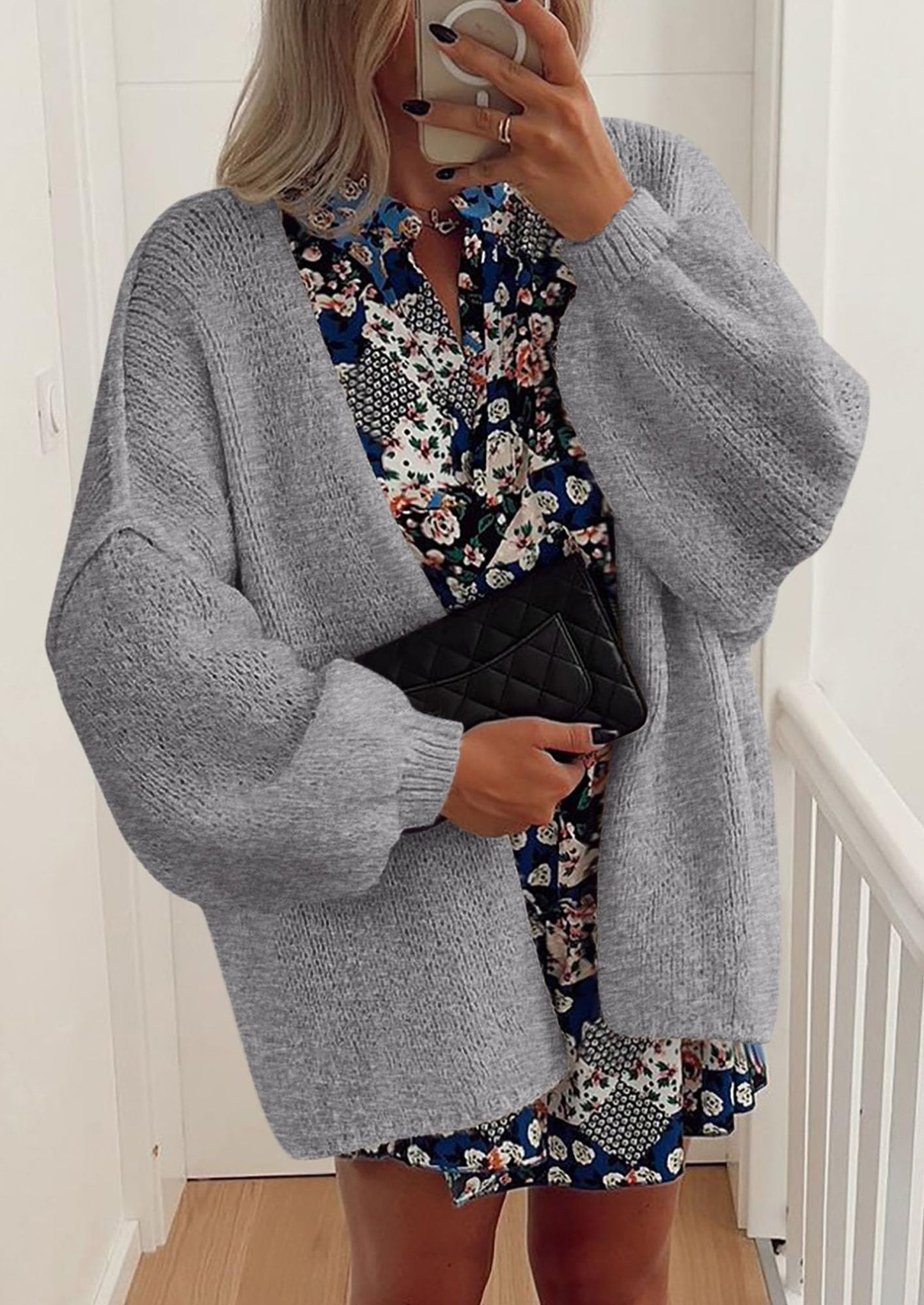 PRETTYGARDEN Womens Oversized Cardigan Sweaters Fall Long Lantern Sleeve Knit Open Front Lightweight Sweater