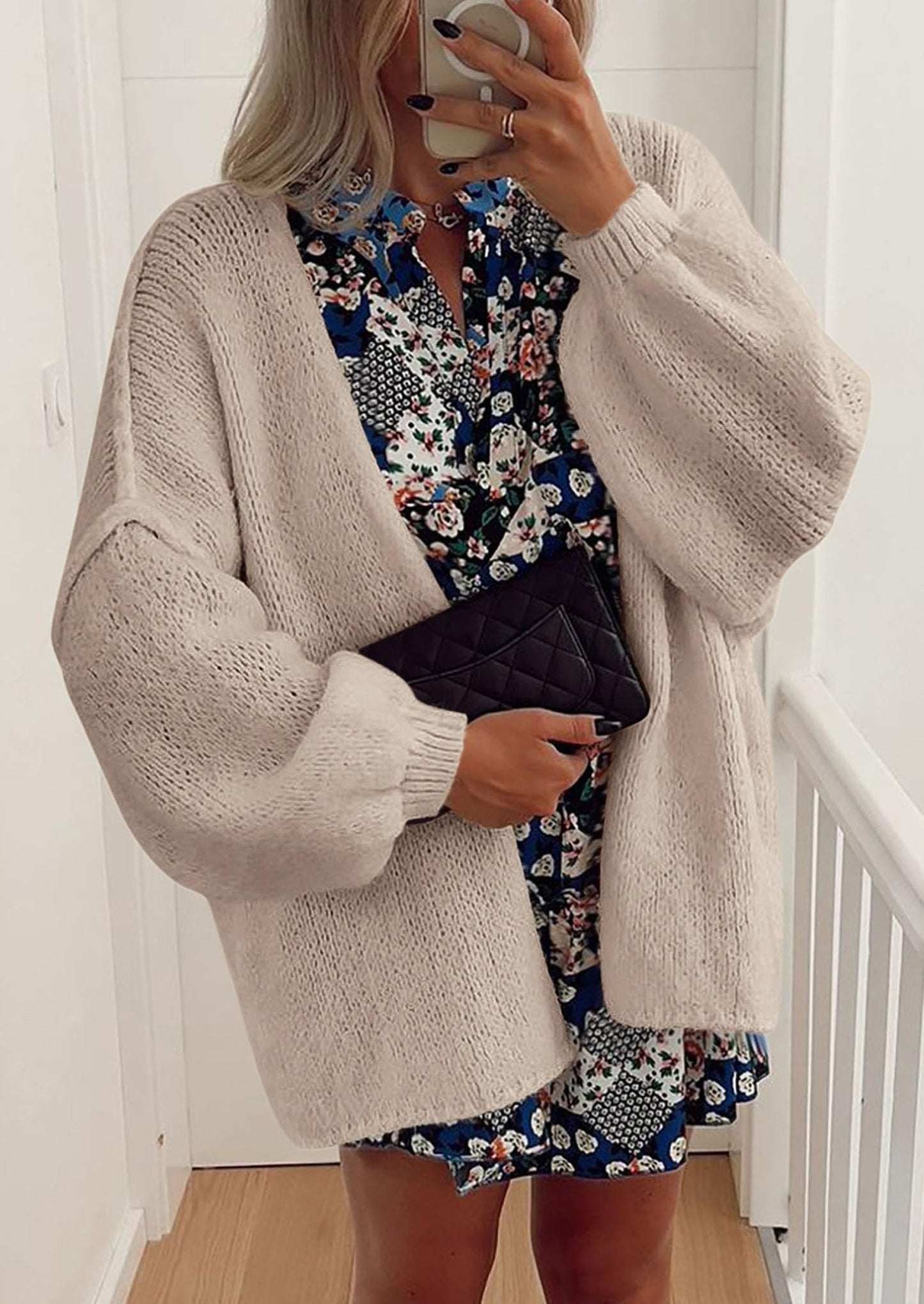 PRETTYGARDEN Womens Oversized Cardigan Sweaters Fall Long Lantern Sleeve Knit Open Front Lightweight Sweater