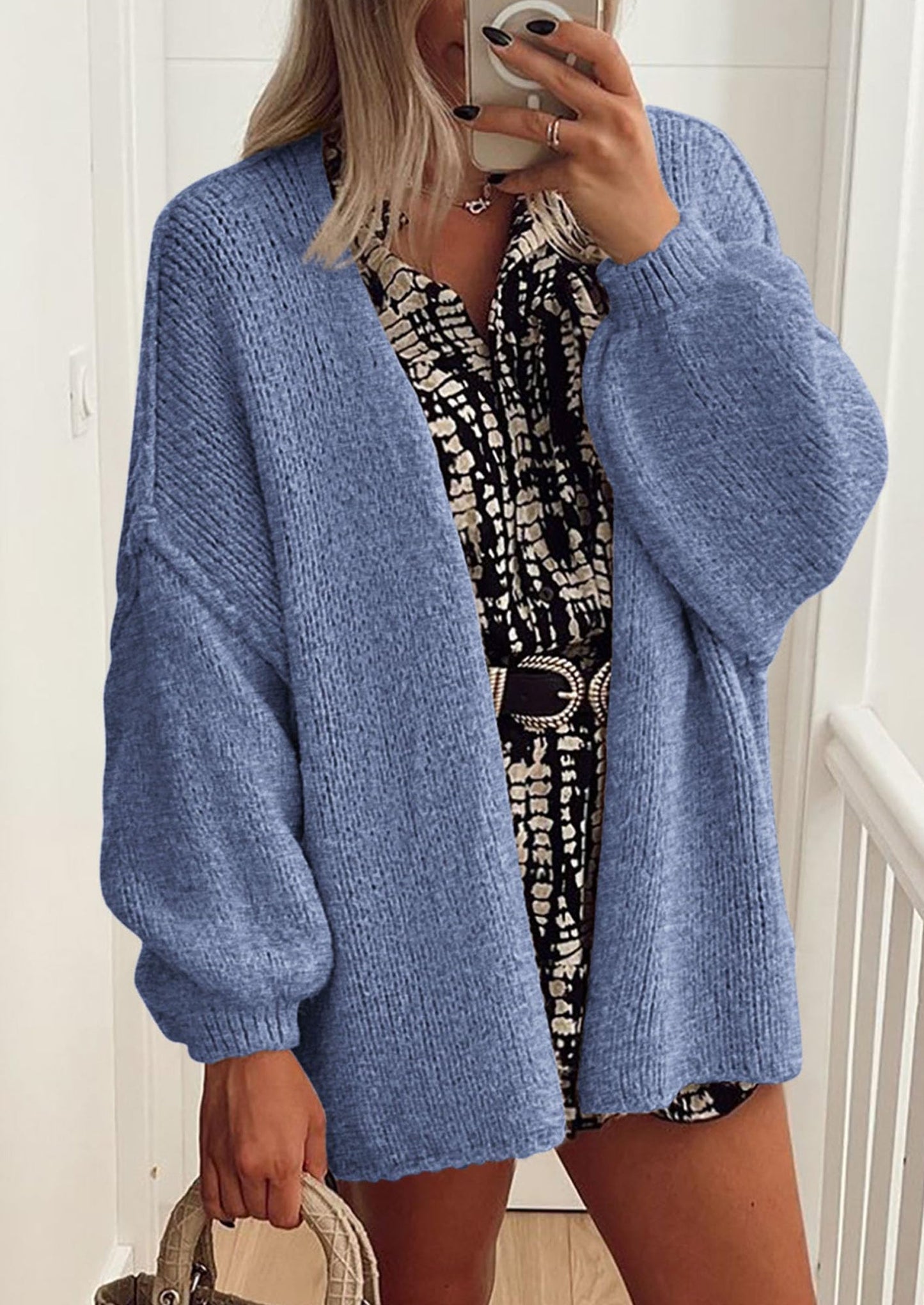 PRETTYGARDEN Womens Oversized Cardigan Sweaters Fall Long Lantern Sleeve Knit Open Front Lightweight Sweater
