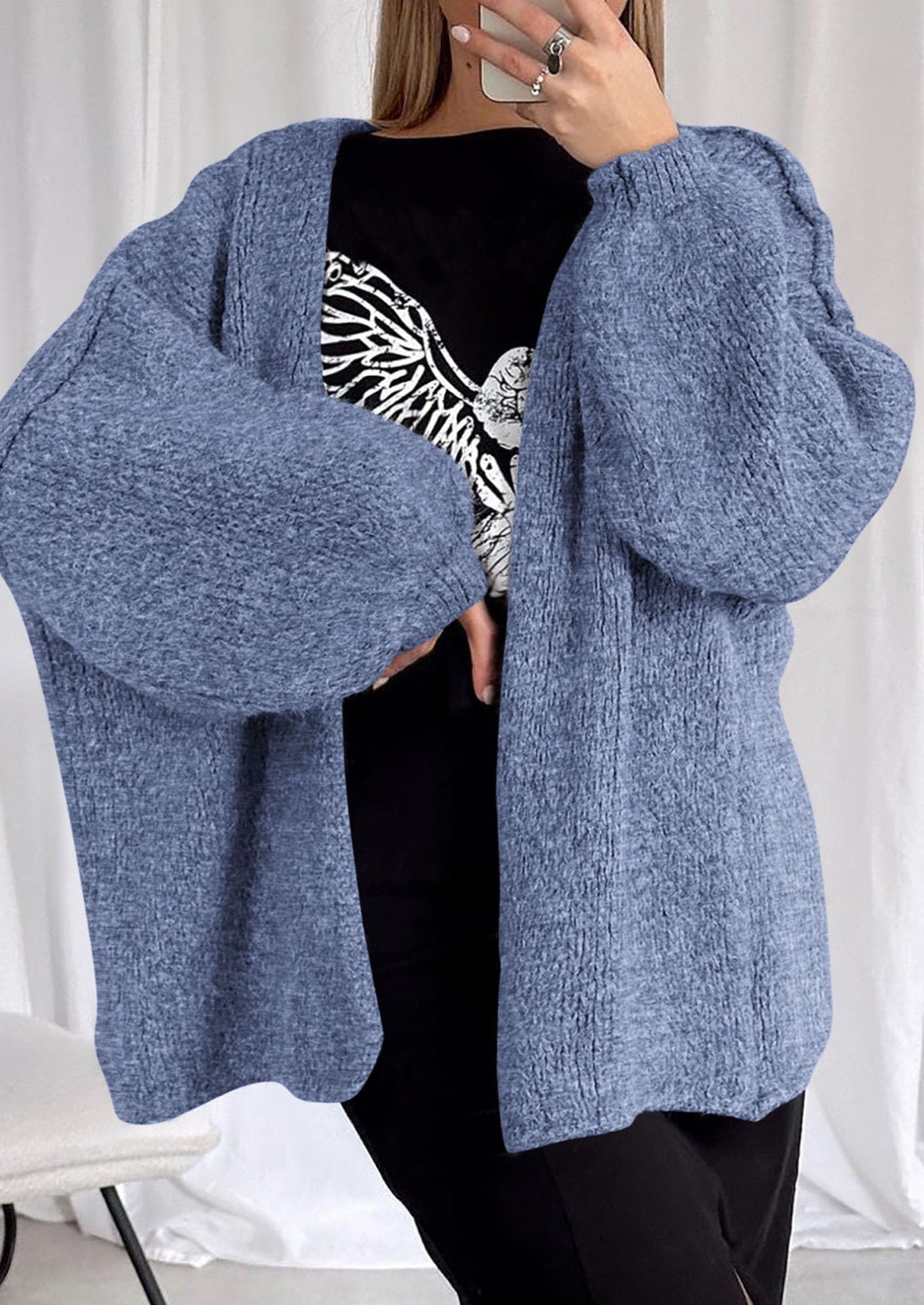 PRETTYGARDEN Womens Oversized Cardigan Sweaters Fall Long Lantern Sleeve Knit Open Front Lightweight Sweater