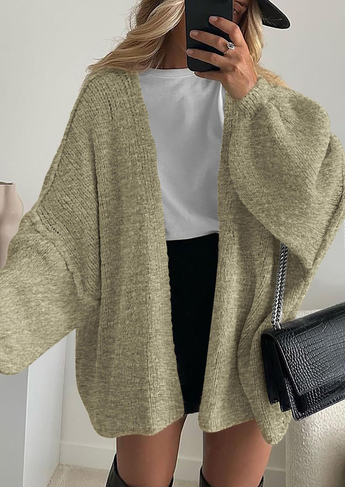 PRETTYGARDEN Womens Oversized Cardigan Sweaters Fall Long Lantern Sleeve Knit Open Front Lightweight Sweater