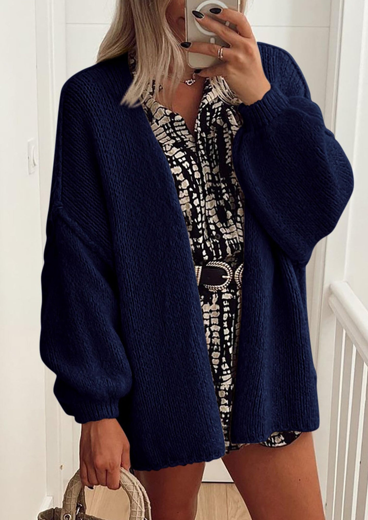 PRETTYGARDEN Womens Oversized Cardigan Sweaters Fall Long Lantern Sleeve Knit Open Front Lightweight Sweater
