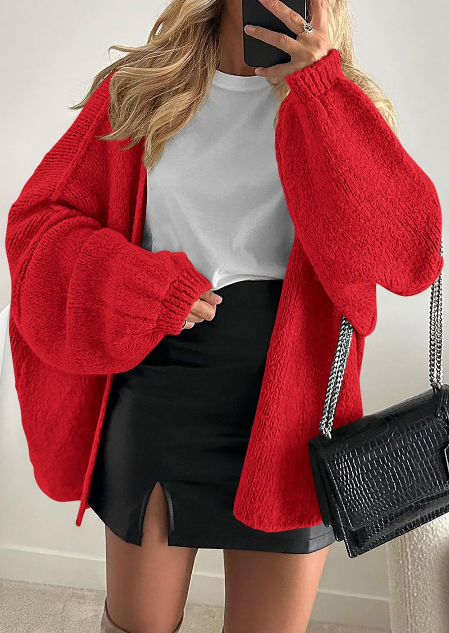 PRETTYGARDEN Womens Oversized Cardigan Sweaters Fall Long Lantern Sleeve Knit Open Front Lightweight Sweater