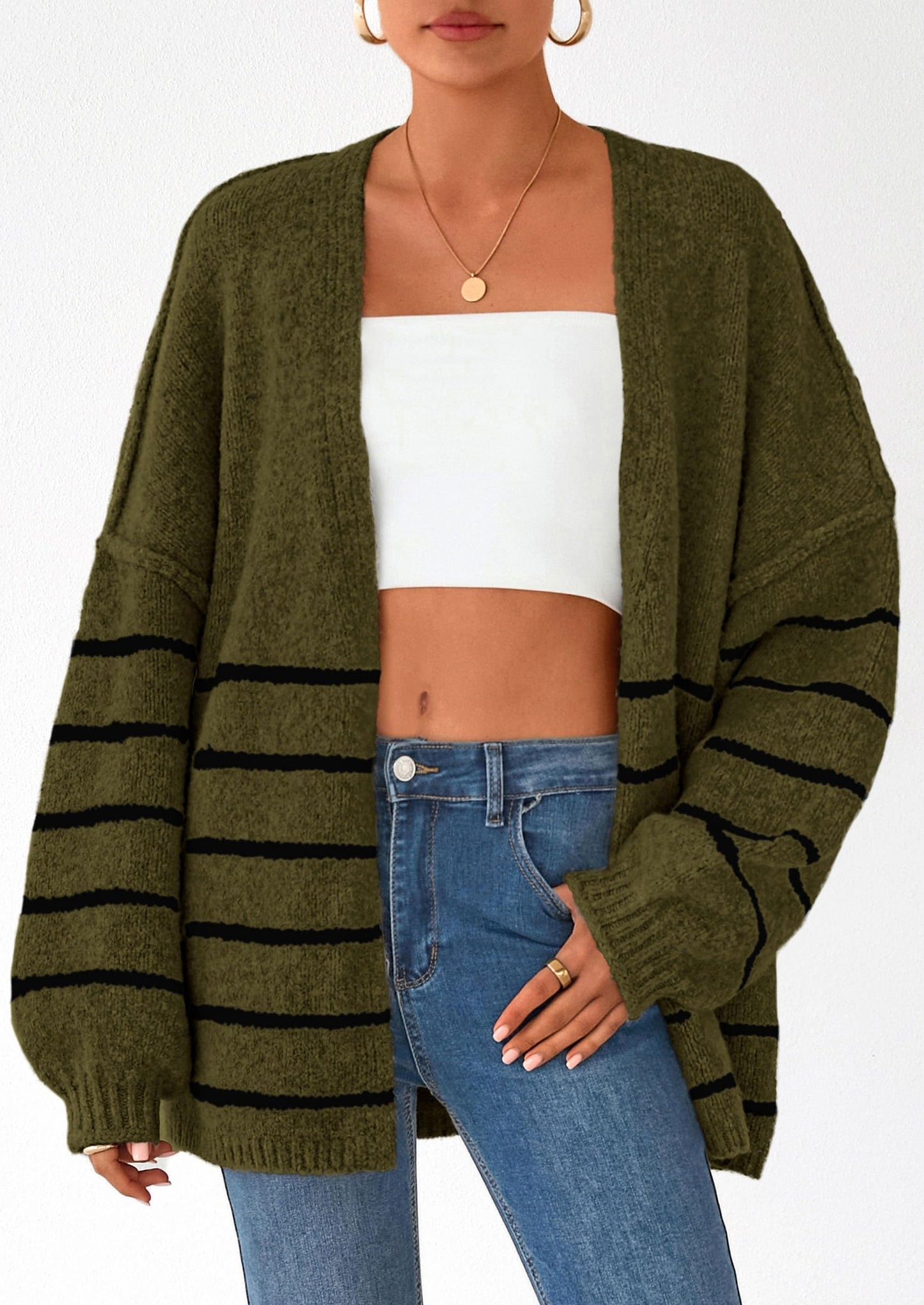 PRETTYGARDEN Womens Oversized Cardigan Sweaters Fall Long Lantern Sleeve Knit Open Front Lightweight Sweater