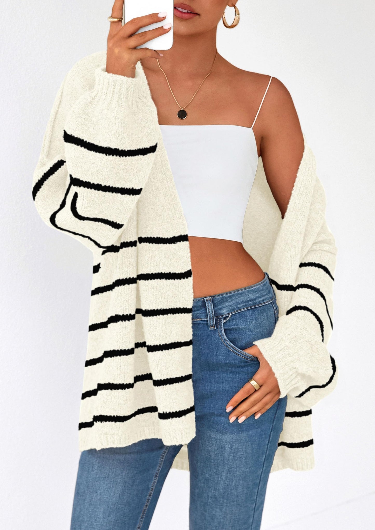 PRETTYGARDEN Womens Oversized Cardigan Sweaters Fall Long Lantern Sleeve Knit Open Front Lightweight Sweater