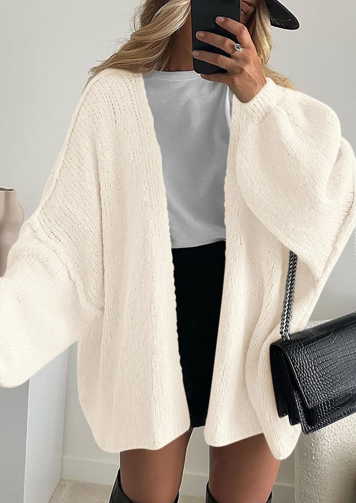 PRETTYGARDEN Womens Oversized Cardigan Sweaters Fall Long Lantern Sleeve Knit Open Front Lightweight Sweater