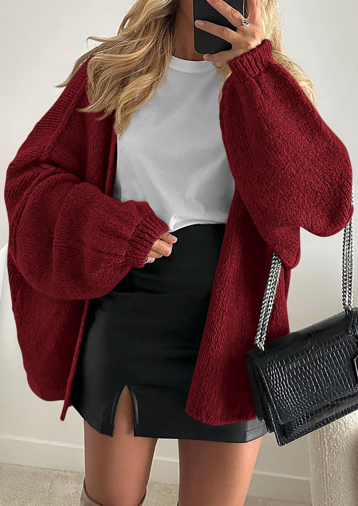 PRETTYGARDEN Womens Oversized Cardigan Sweaters Fall Long Lantern Sleeve Knit Open Front Lightweight Sweater