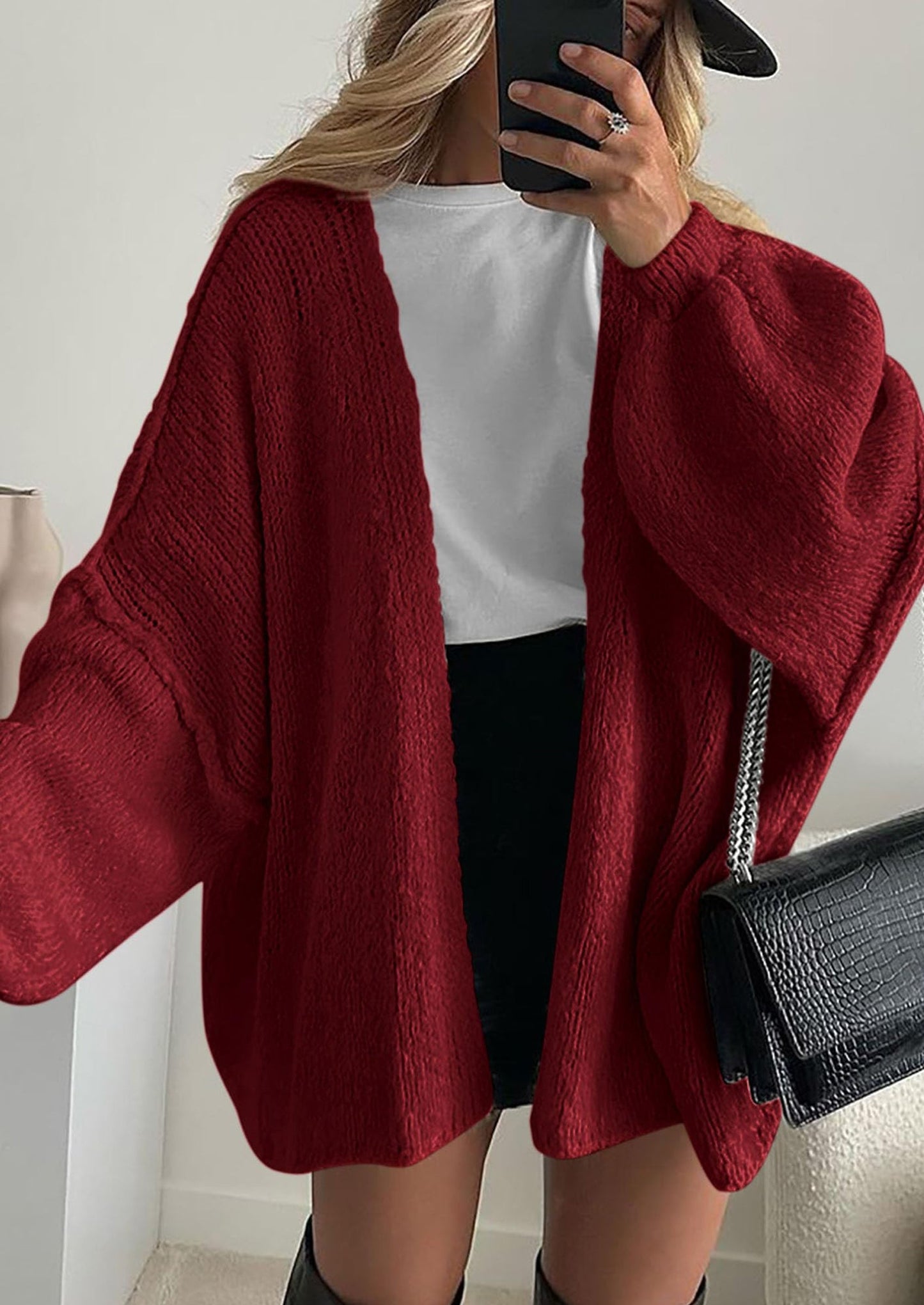 PRETTYGARDEN Womens Oversized Cardigan Sweaters Fall Long Lantern Sleeve Knit Open Front Lightweight Sweater