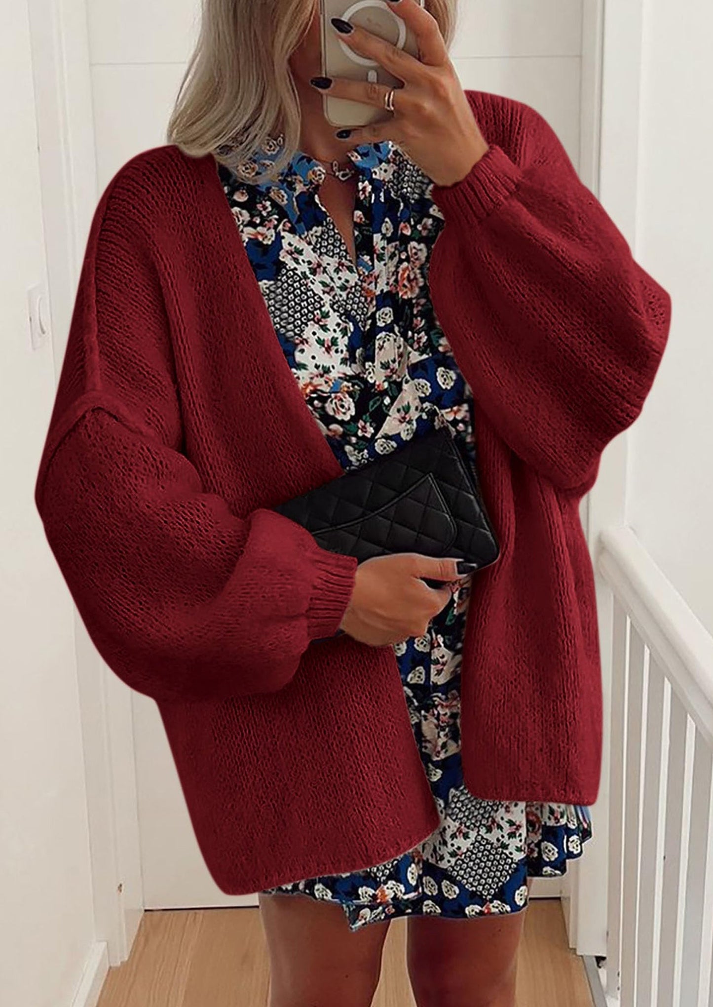 PRETTYGARDEN Womens Oversized Cardigan Sweaters Fall Long Lantern Sleeve Knit Open Front Lightweight Sweater