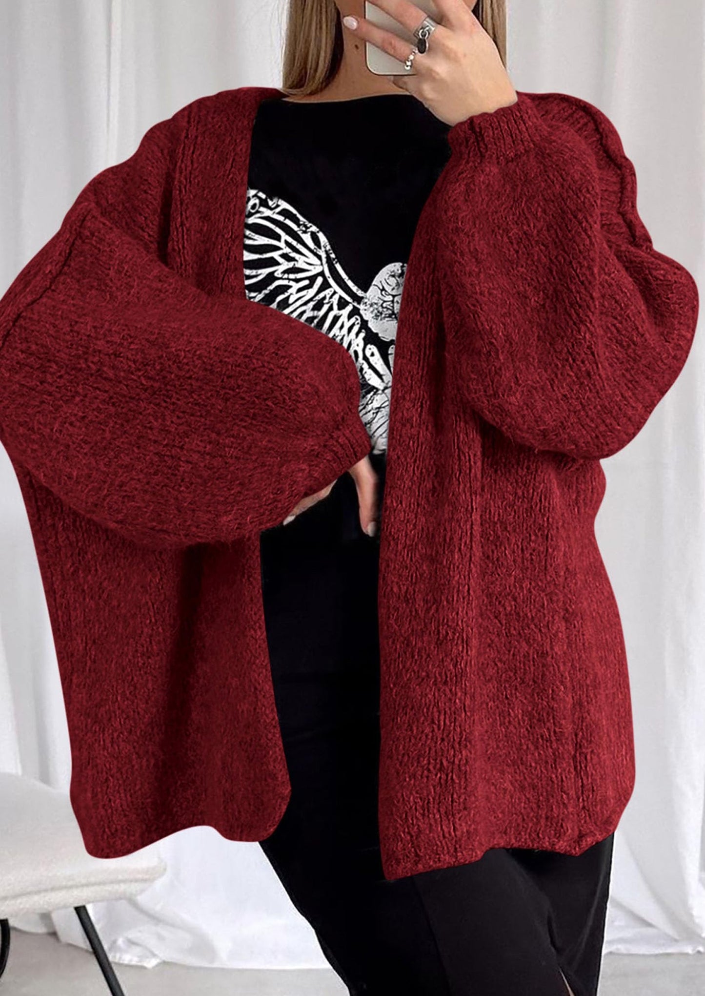 PRETTYGARDEN Womens Oversized Cardigan Sweaters Fall Long Lantern Sleeve Knit Open Front Lightweight Sweater