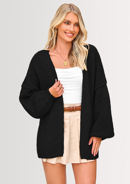 PRETTYGARDEN Womens Oversized Cardigan Sweaters Fall Long Lantern Sleeve Knit Open Front Lightweight Sweater